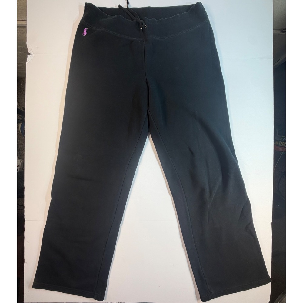 Ralph Lauren Sport Black Sweatpants Purple Pony Logo Drawstring Pants Large